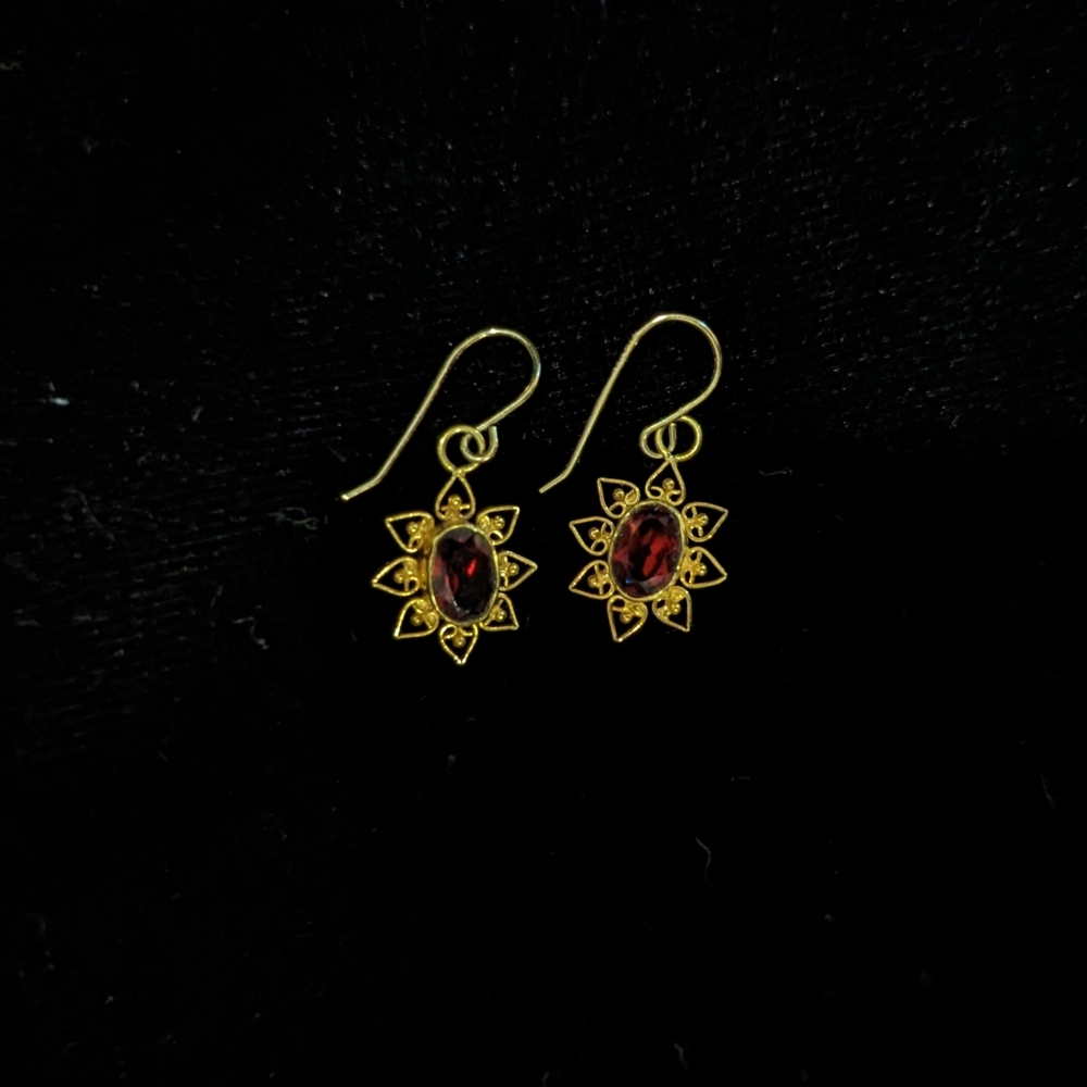 18k gold garnet earrings on 14k french hooks